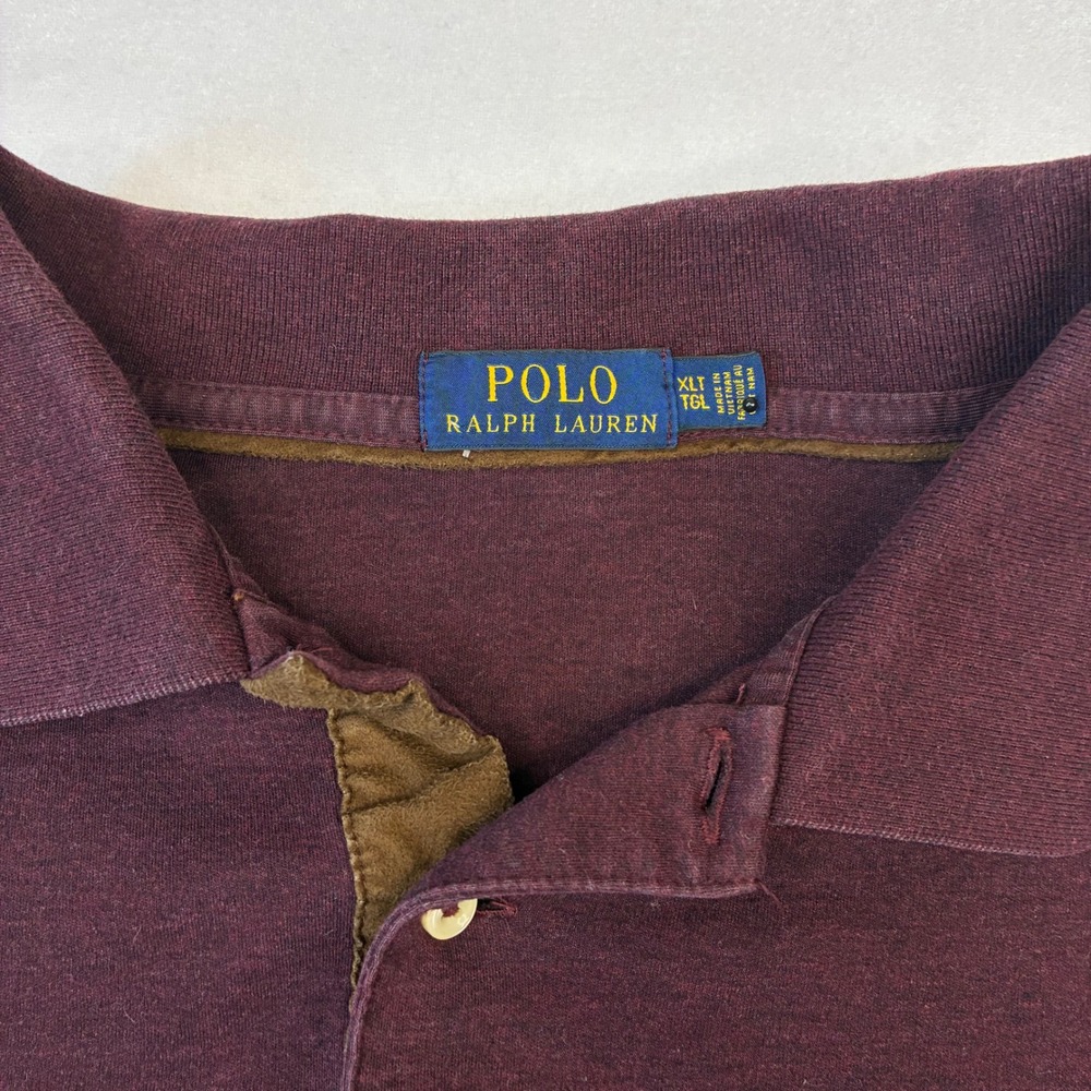 Polo Ralph Lauren Polo Shirt Mens XLT Burgundy Long Sleeve Cotton Pony Logo Tall - Picture 2 of 8
